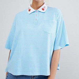 Lazy Oaf Stripe Boxy Polo Top With Hearts